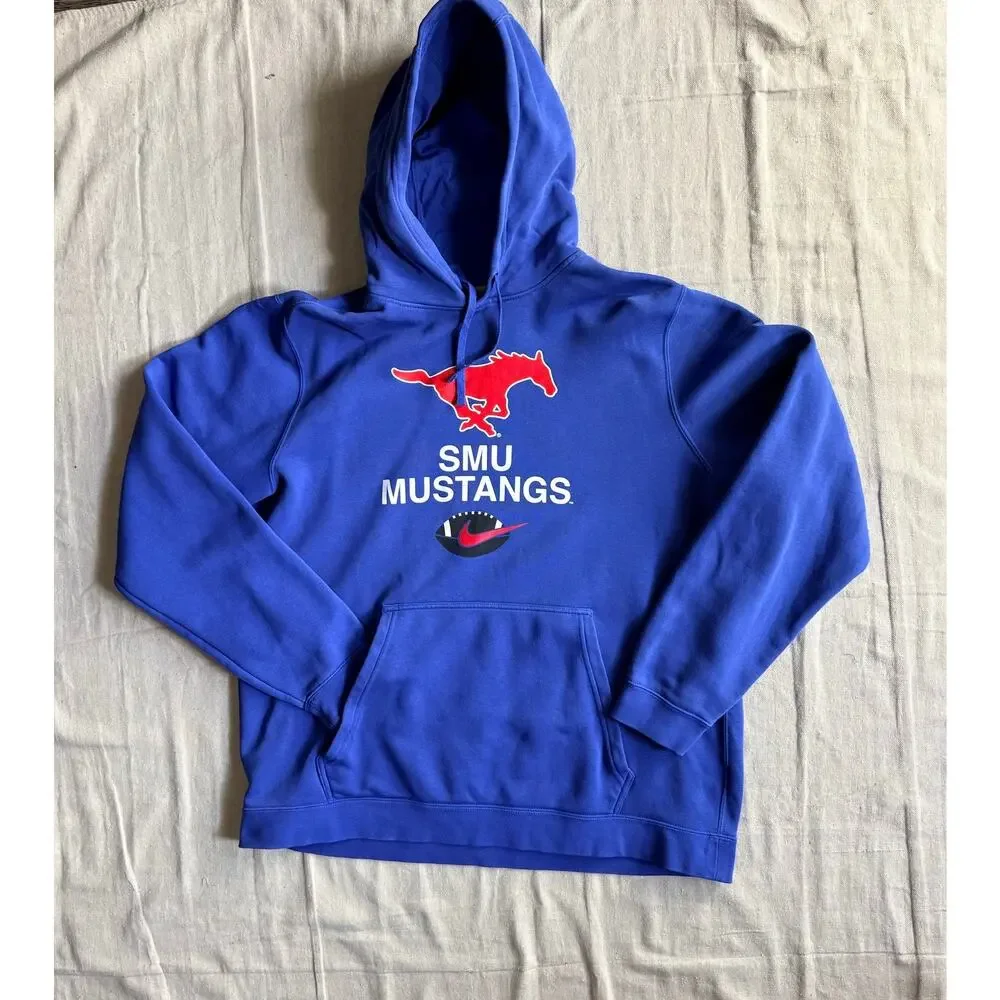 Nike Sweatshirt Men's XL SMU Mustangs NCAA Blue Fleece Pullover Hoodie Blue Gym